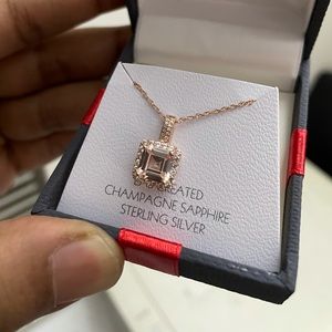 14K Rose Gold & Sterling Silver Pendant Necklace Champagne Sapphire